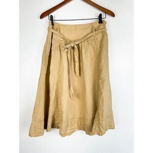 Jones New York Women's Tan Self-Tie Belt Linen High-Waisted Midi Skirt Size 6
